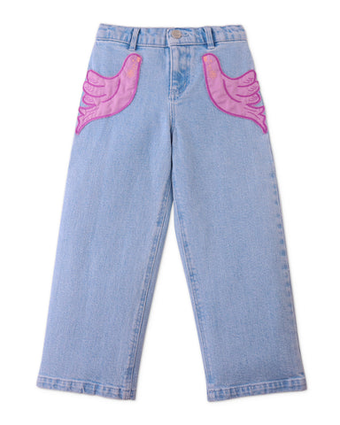 STELLA MCCARTNEY GIRL FARMYARD APPLIQUE DENIM DRESS WITH HOUSE PATCH DETAILS