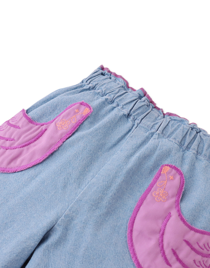 GINGERSNAPS SS25 Baby Esme Denim Pants with Bird Embroidery