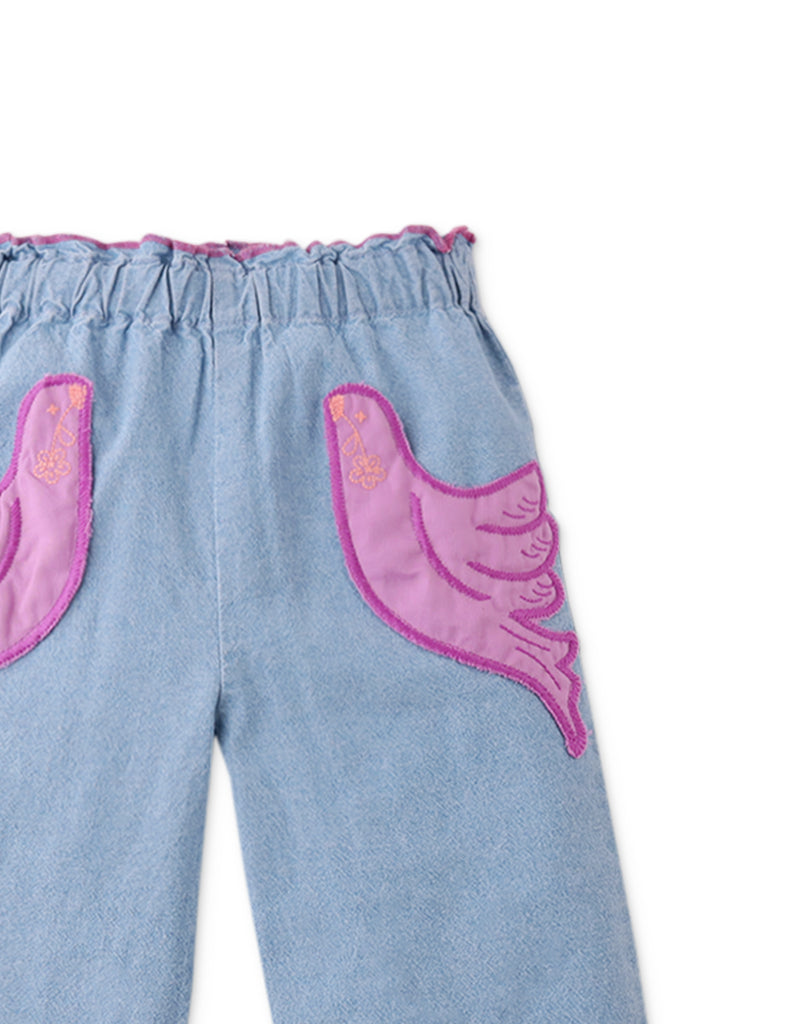 GINGERSNAPS SS25 Baby Esme Denim Pants with Bird Embroidery