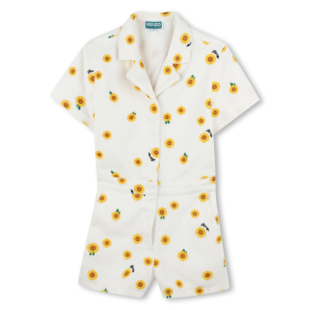 KENZO 'FRUITS STICKERS' SUNFLOWER EMBROIDERED SHORTALLS OVERALLS