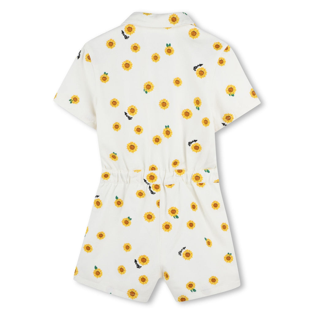 KENZO 'FRUITS STICKERS' SUNFLOWER EMBROIDERED SHORTALLS OVERALLS