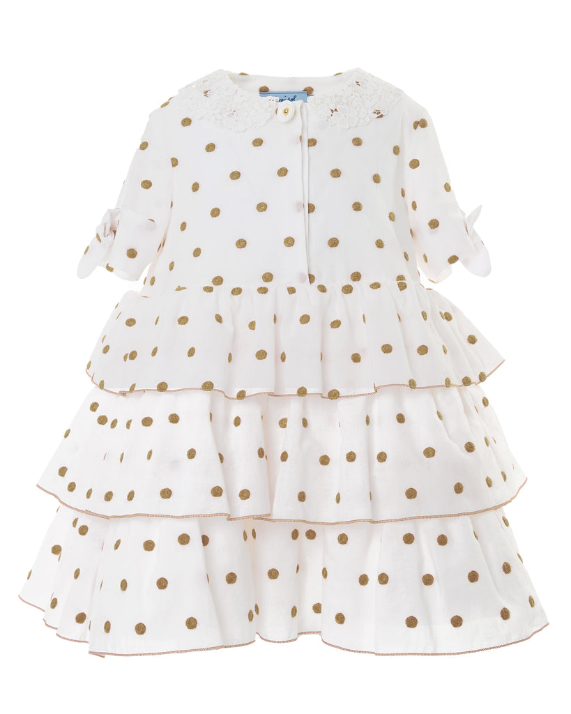 MiMiSol SS25 Beige Polka Dot Flounce Dress