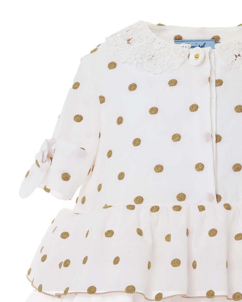 MiMiSol SS25 Beige Polka Dot Flounce Dress