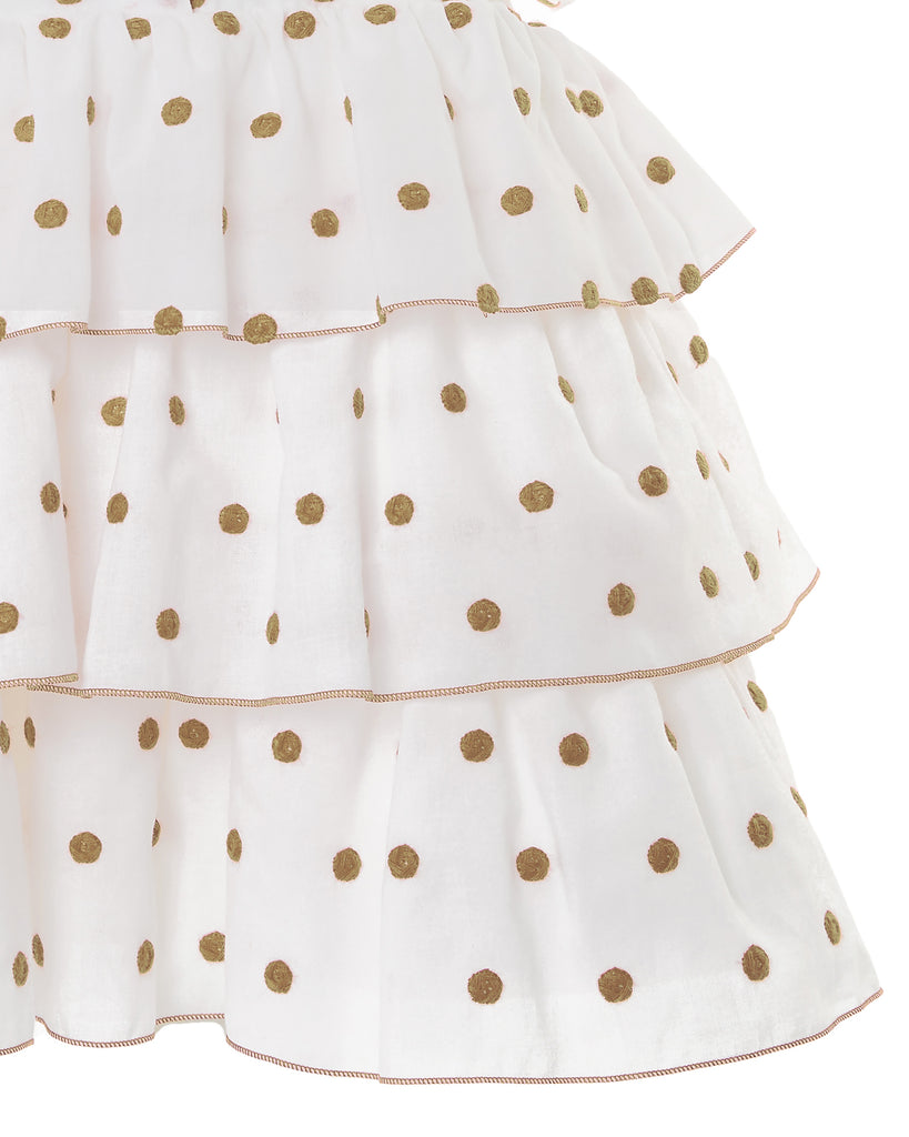 MiMiSol SS25 Beige Polka Dot Flounce Dress