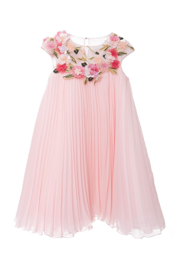 MARCHESA COUTURE Pink Pleated Flower Applique Gown Dress