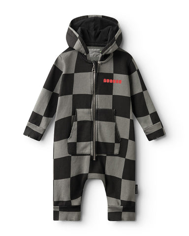 NUNUNU FW24 BABY CHECKMATE HOODED OVERALL in Smokey Natural