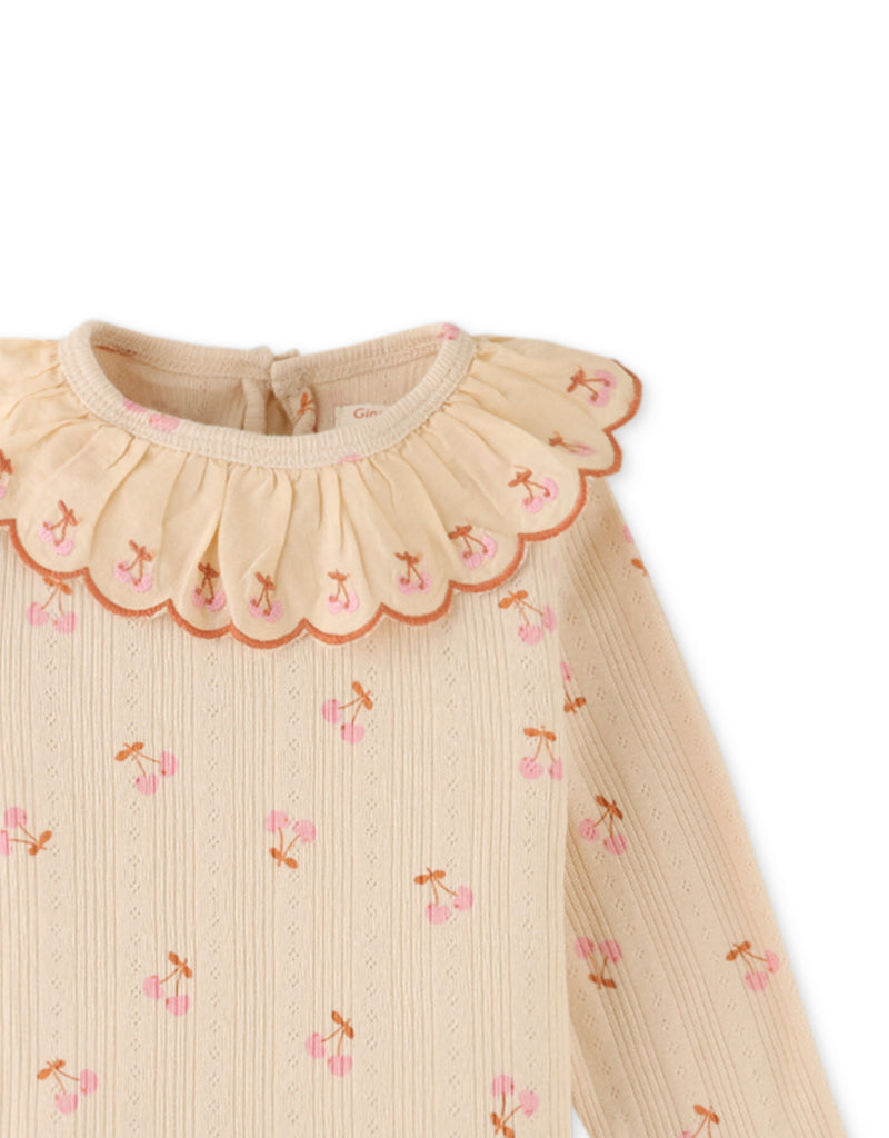 GINGERSNAPS FW24 BABY GIRL  PRINTED RIBBED TOP with Embroidered Scalloped Collar