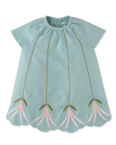 GINGERSNAPS FW24 BABY GIRL ENVELOP NECK DRESS WITH BIRD EMBROIDERY