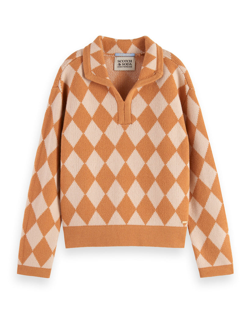 SCOTCH AND SODA FW24 CHECKERBOARD KNITTED PULLOVER