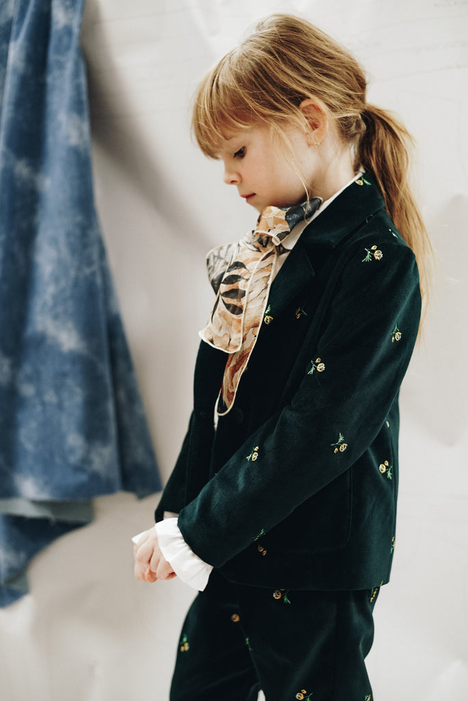 PAADE MODE "WINTER MEADOW" Cotton Embroidered Velvet Blazer in Emerald Green