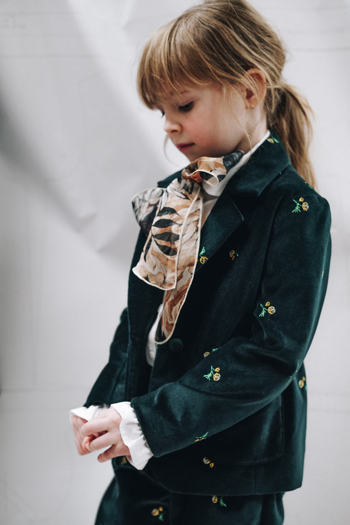 PAADE MODE "WINTER MEADOW" Cotton Embroidered Velvet Blazer in Emerald Green