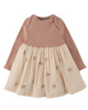 GINGERSNAPS FW24 BABY GIRL ENVELOP NECK DRESS WITH BIRD EMBROIDERY