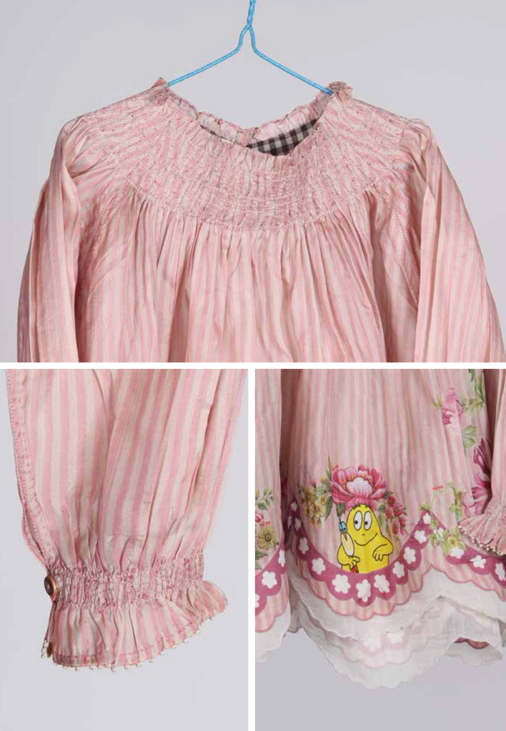 PERO KIDS BARBAPAPA Pink Striped Silk Scalloped Blouse Top