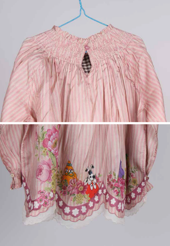 PERO KIDS BARBAPAPA Pink Striped Silk Scalloped Blouse Top