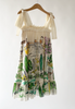 TAGO SS25 Botanical Painted Ruffles Silk Blend Dress