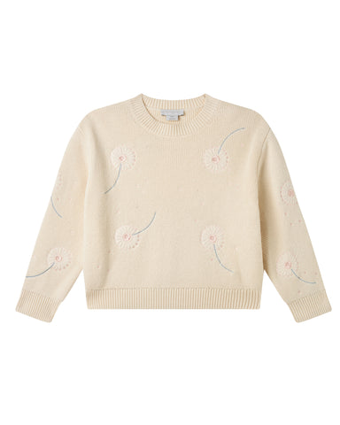 STELLA MCCARTNEY GIRL KNIT CARDIGAN WITH EMBROIDERED DANDELIONS