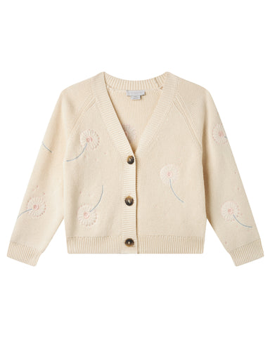 STELLA MCCARTNEY GIRL KNIT FRINGED CARDIGAN WITH POMPOMS