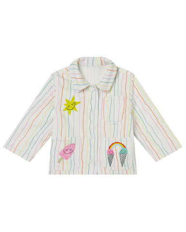 STELLA MCCARTNEY GIRL FARMYARD APPLIQUE DENIM DRESS WITH HOUSE PATCH DETAILS