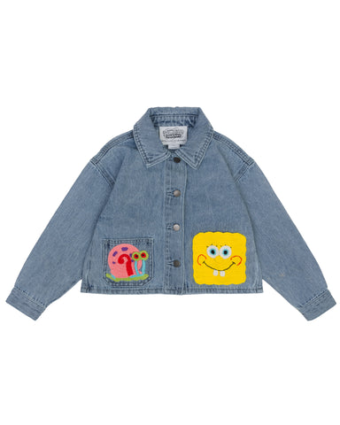 STELLA MCCARTNEY GIRL FARMYARD APPLIQUE DENIM DRESS WITH HOUSE PATCH DETAILS