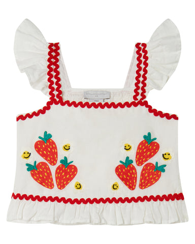 STELLA MCCARTNEY GIRL FARMYARD APPLIQUE DENIM DRESS WITH HOUSE PATCH DETAILS