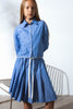 UNLABEL SS25 Ring Pleated Skirt in Dark Blue Stripes