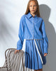 UNLABEL SS25 Ring Pleated Skirt in Dark Blue Stripes