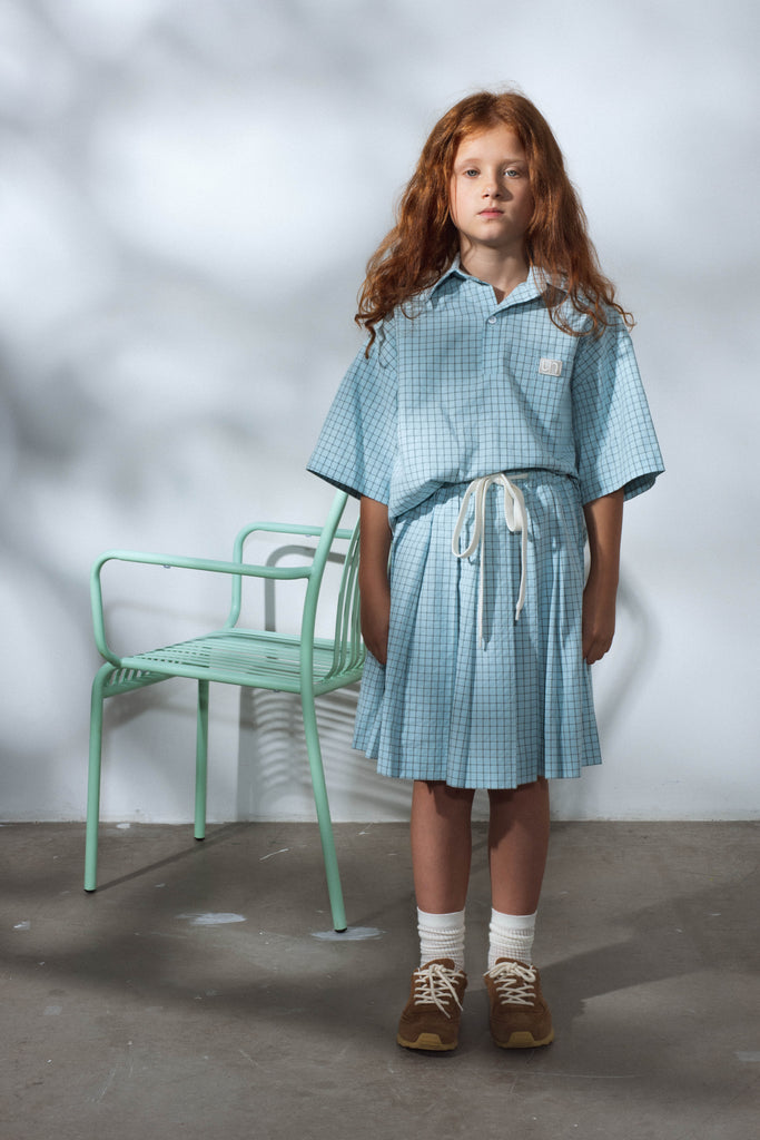 UNLABEL SS25 Puff Pleated Skirt in Mint Check