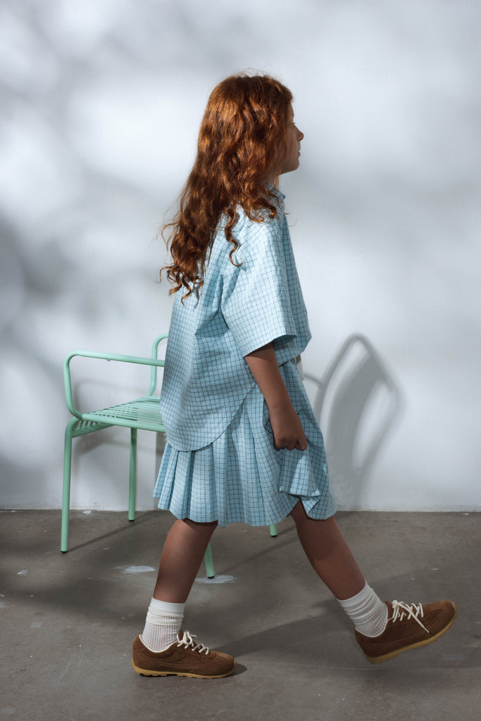 UNLABEL SS25 Puff Pleated Skirt in Mint Check