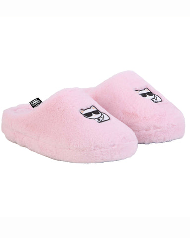 Karl Lagerfeld Kids logo-embroidered Faux-Fur Slippers - Black