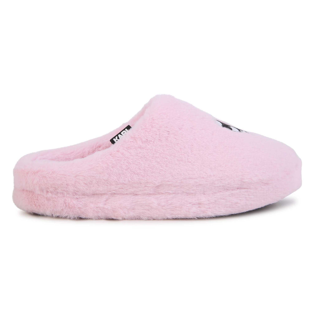 KARL LAGERFELD FW23 Faux Fur Pink Logo Mules Slippers