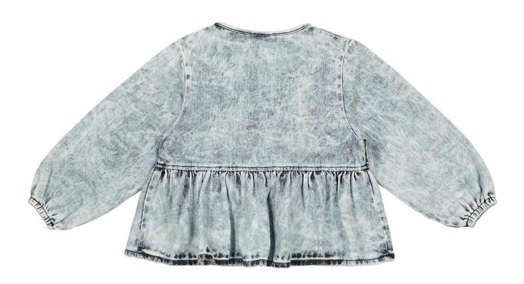 BEAU LOVES  "I see you" Acid Washed Denim Bows Top