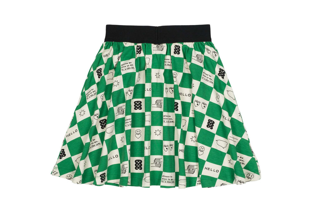 BEAU LOVES  "I see you" True Green Comic Book Check Circle Skirt