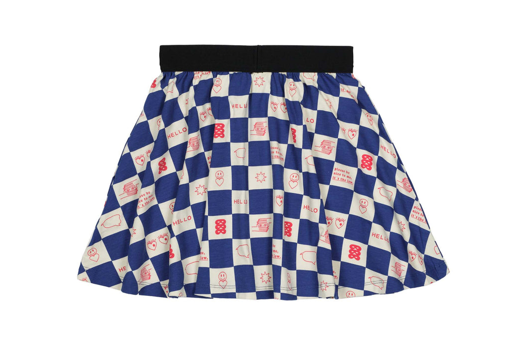 BEAU LOVES  "I see you" True Blue Comic Book Check Circle Skirt