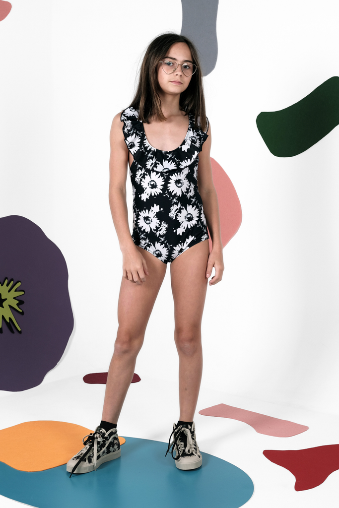 WOLF AND RITA  'A Thousand Rainbows'  VERA BOTANICAL BLACK One Piece Swimsuit