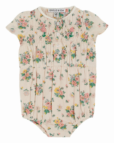 EMILE ET IDA SS25 CREAM FLOWER TERRY SHORT JUMPSUIT