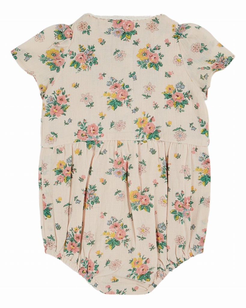 EMILE ET IDA SS25 BEBE COMBI SMOCKED PUFFEL with Rose Print