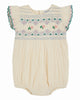 EMILE ET IDA SS25 BEBE COMBI PUFFEL ECRU HAND-SMOCKED EMBROIDERED ROMPER