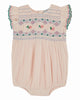 EMILE ET IDA SS25 BEBE COMBI PUFFEL PINK HAND-SMOCKED EMBROIDERED ROMPER (Copy)