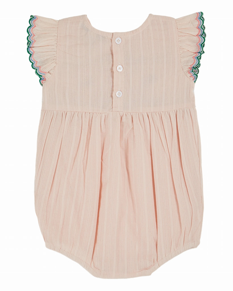 EMILE ET IDA SS25 BEBE COMBI PUFFEL PINK HAND-SMOCKED EMBROIDERED ROMPER (Copy)