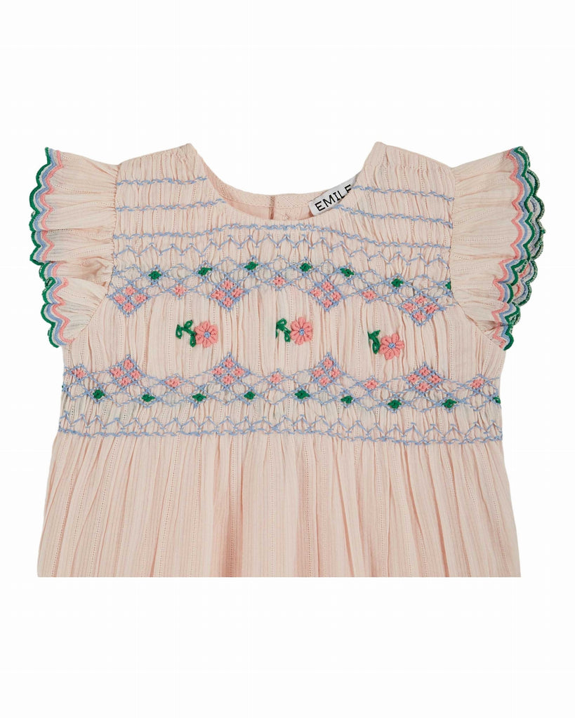 EMILE ET IDA SS25 BEBE COMBI PUFFEL PINK HAND-SMOCKED EMBROIDERED ROMPER (Copy)