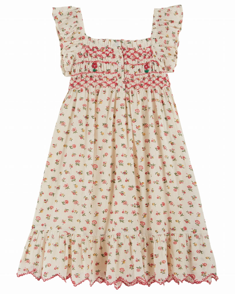 EMILE ET IDA SS25 EMBROIDERED SMOCKED DRESS with Rose Print