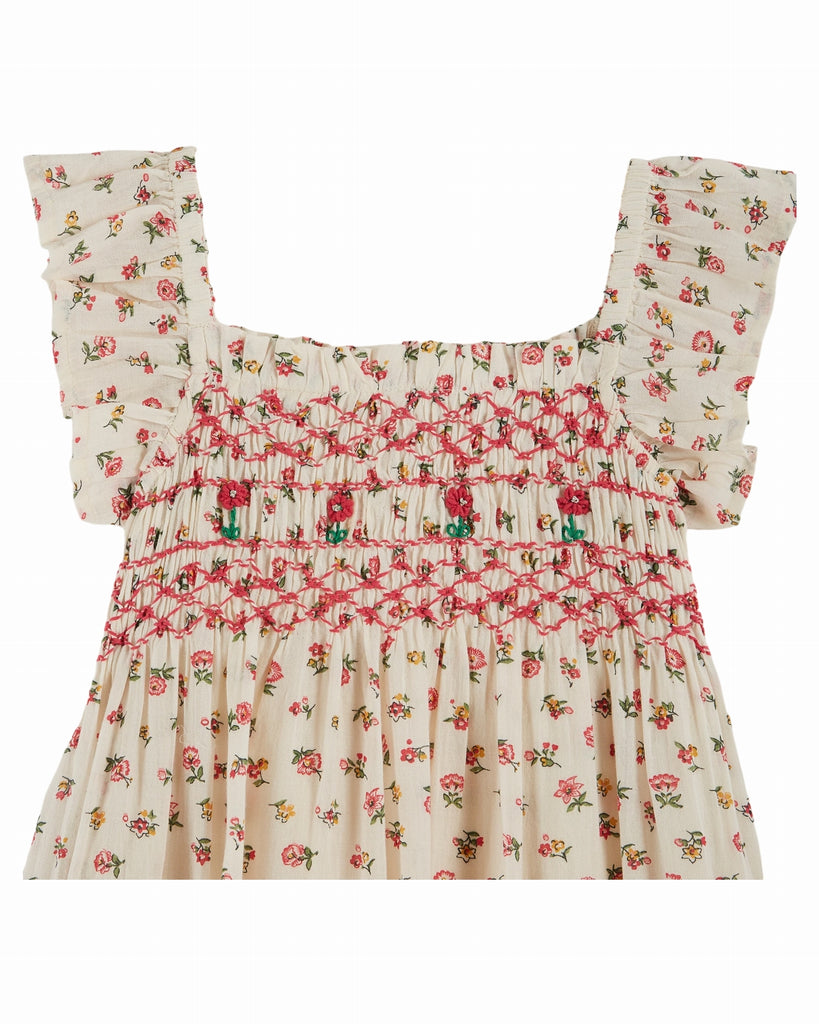 EMILE ET IDA SS25 EMBROIDERED SMOCKED DRESS with Rose Print