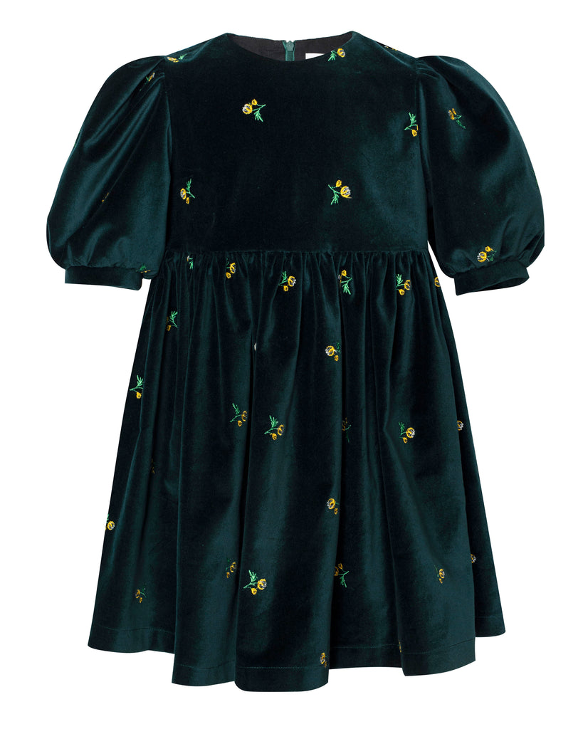 PAADE MODE "WINTER MEADOW" Cotton Velvet Dress with Removable Collar in Emerald