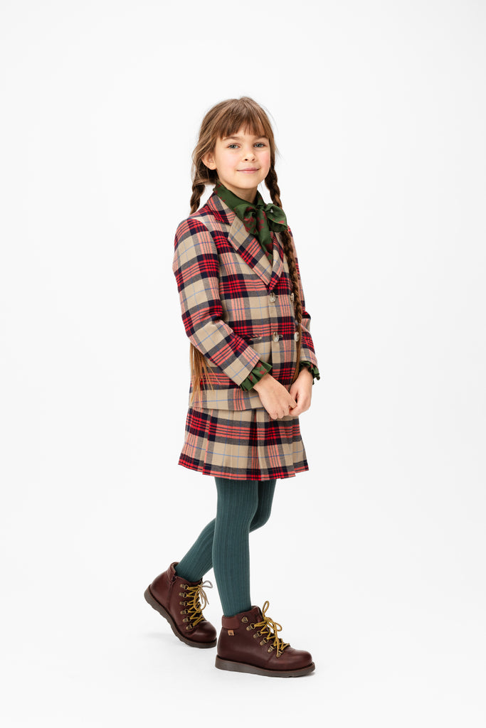 PAADE MODE "WINTER MEADOW" Cotton Tartan Red Check Pleated Skorts