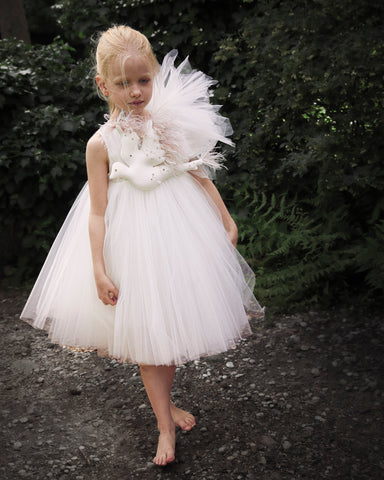 PETITE AMALIE "Wonderland"  Gold Scalloped Sleeve Maxi Dress in White