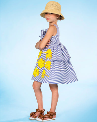 MiMiSol SS24 Jacquard Overlay Retro Dress with Tulip Skirt in Cream